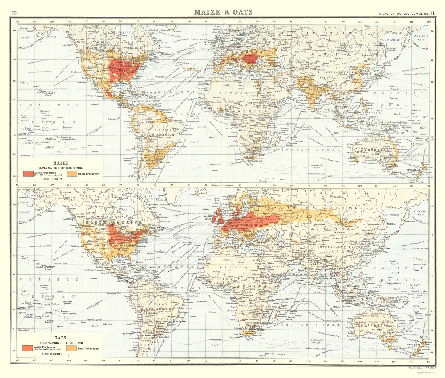 Historic Map - Global Maize Oats - Bartholomew 1907 - 23 x 27.11 - Vintage Wall Art