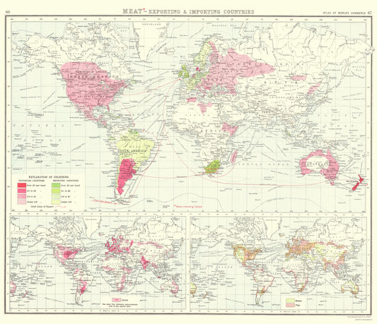 Historic Map - Global Meat Exporting Importing - Bartholomew 1907 - 23 x 26.68 - Vintage Wall Art