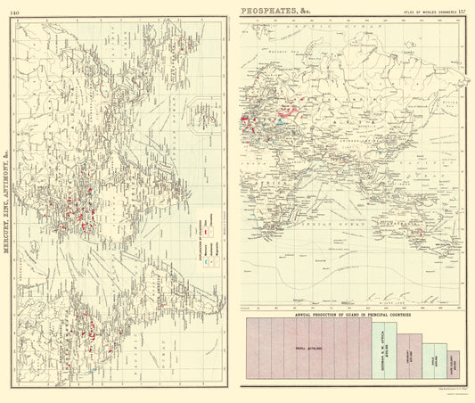 Historic Map - Global Mercury Zinc Phosphates Antimony - Bartholomew 1907 - 23 x 27 - Vintage Wall Art
