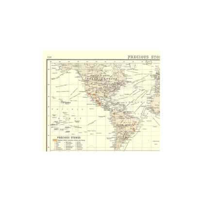 Historic Map - Global Precious Stones Pearls - Bartholomew 1907 - 23 x 26 - Vintage Wall Art