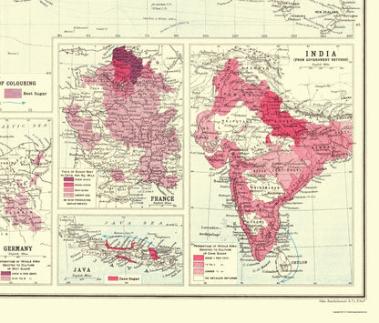 Historic Map - Global Sugar Growing Countries - Bartholomew 1907 - 23 x 27.00 - Vintage Wall Art