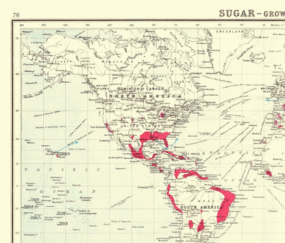 Historic Map - Global Sugar Growing Countries - Bartholomew 1907 - 23 x 27.00 - Vintage Wall Art