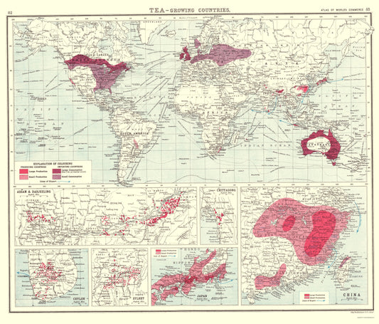 Historic Map - Global Tea Growing Countries - Bartholomew 1907 - 23 x 26.94 - Vintage Wall Art