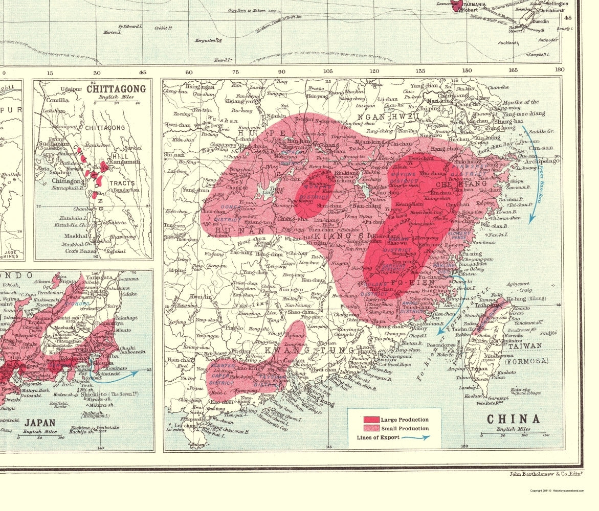 Historic Map - Global Tea Growing Countries - Bartholomew 1907 - 23 x 26.94 - Vintage Wall Art