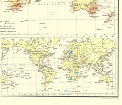Historic Map - Global Telegraphic Communication - Bartholomew 1907 - 23 x 26.71 - Vintage Wall Art