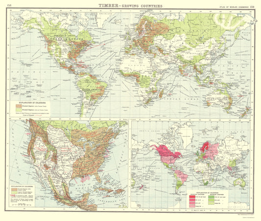 Historic Map - Global Timber Growing Countries - Bartholomew 1907 - 23 x 27.13 - Vintage Wall Art