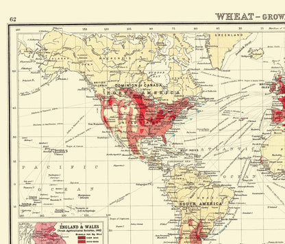 Historic Map - Global Wheat Growing Countries - Bartholomew 1907 - 23 x 26.82 - Vintage Wall Art