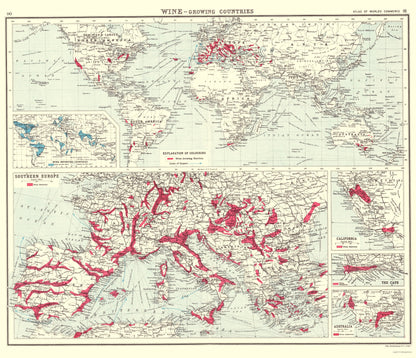 Historic Map - Global Wine Growing Countries - Bartholomew 1907 - 23 x 26.74 - Vintage Wall Art