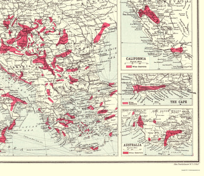 Historic Map - Global Wine Growing Countries - Bartholomew 1907 - 23 x 26.74 - Vintage Wall Art
