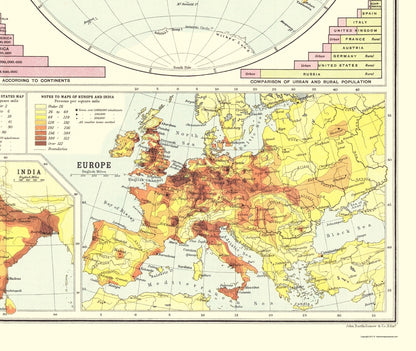 Historic Map - Global Population Density - Bartholomew 1906 - 23 x 27.25 - Vintage Wall Art