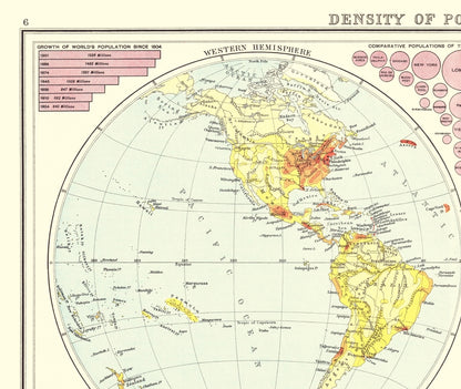 Historic Map - Global Population Density - Bartholomew 1906 - 23 x 27.25 - Vintage Wall Art