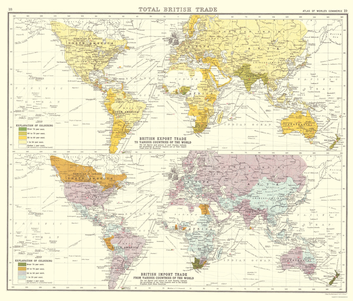 Historic Map - Global British Import Trade - Bartholomew 1907 - 23 x 26.94 - Vintage Wall Art