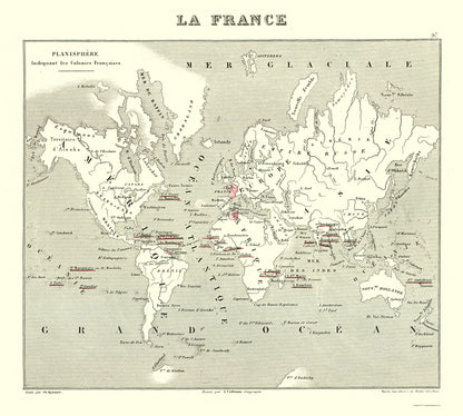 Historic Map - French Global Colonies - Migeon 1869 - 23 x 25.57 - Vintage Wall Art