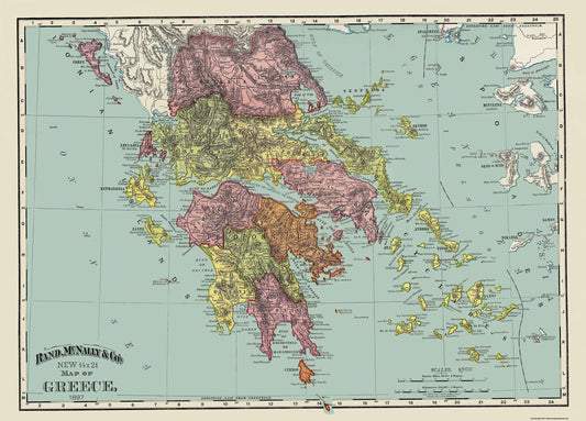 Historic Map - Greece - Rand McNally 1897 - 33 x 23 - Vintage Wall Art