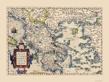 Historic Map - Greece Hellenic Republic - Ortelius 1606 - 23 x 30.42 - Vintage Wall Art