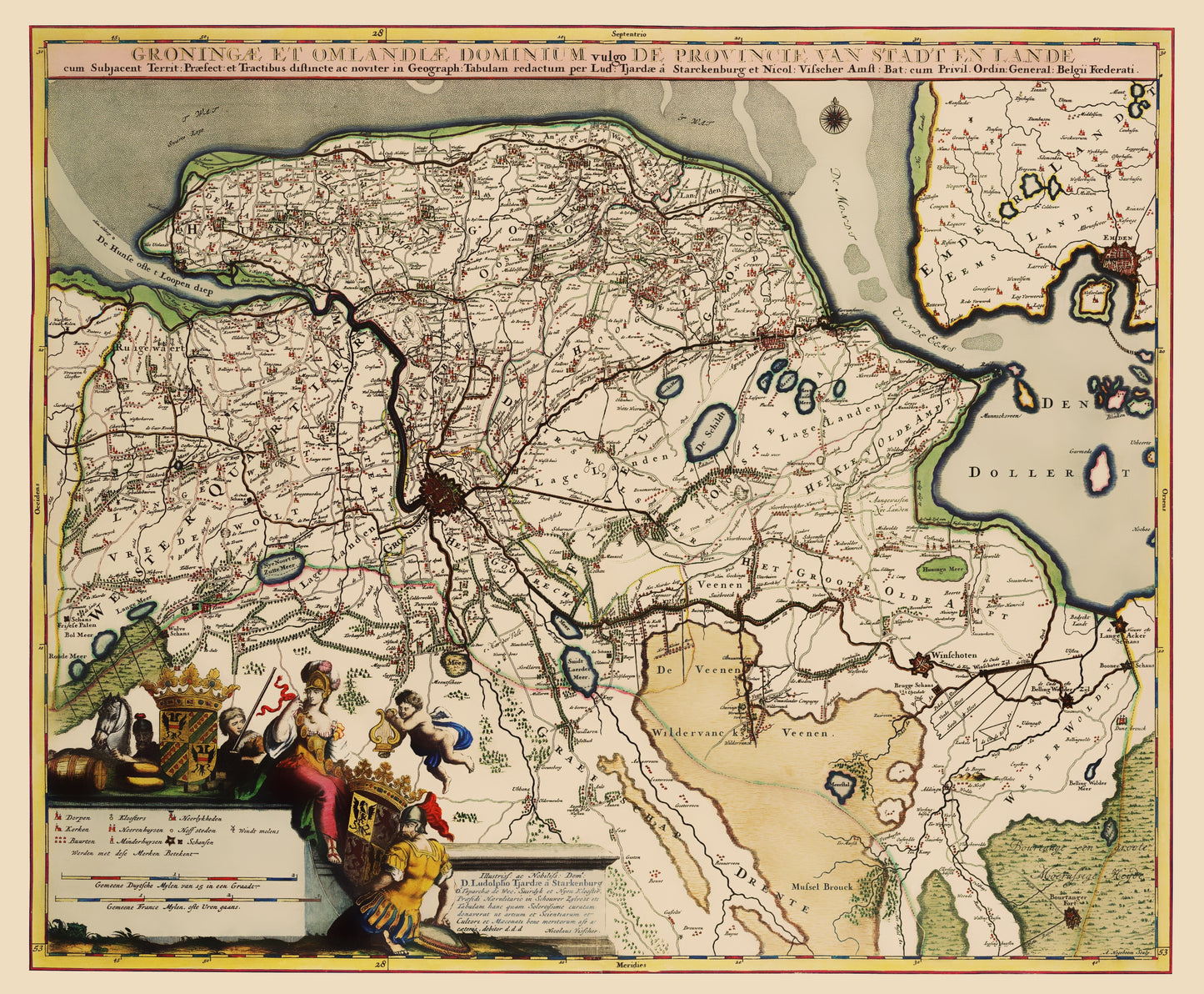 Historic Map - Groningen Vicinity Netherlands - Visscher 1681 - 23 x 27.89 - Vintage Wall Art