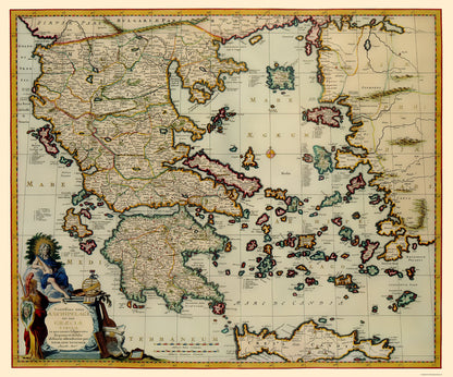 Historic Nautical Map - Crete Greece Aegean Sea - Visscher 1681 - 23 x 27.66 - Vintage Wall Art