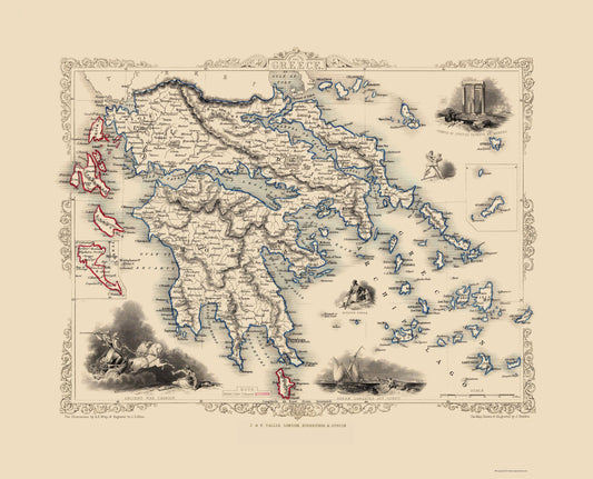 Historic Map - Greece - Tallis 1851 - 23 x 28.45 - Vintage Wall Art