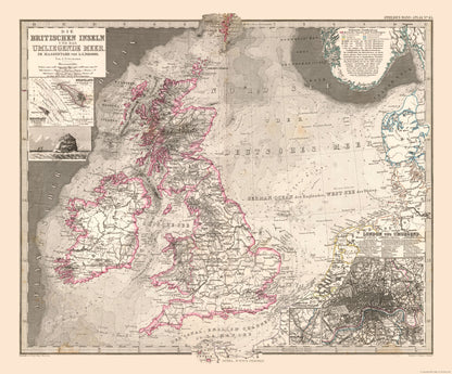 Historic Map - British Isles - Stieler  1885 - 27.74 x 23 - Vintage Wall Art