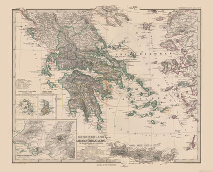 Historic Map - Greece - Stieler  1885 - 28.48 x 23 - Vintage Wall Art