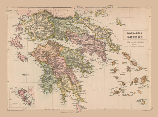 Historic Map - Greece - Black 1867 - 31.03 x 23 - Vintage Wall Art