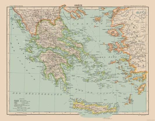 Historic Map - Greece - Schrader 1908 - Vintage Wall Art