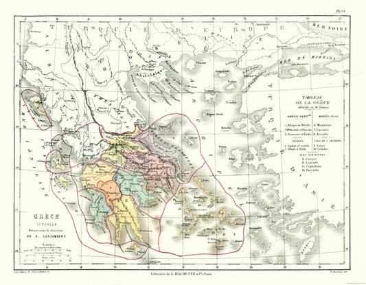 Historic Map - Greece - Cortambert 1880 - 29.53 x 23 - Vintage Wall Art