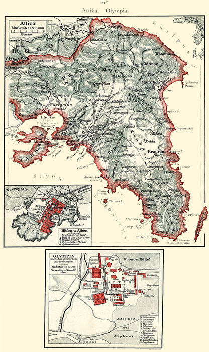 Historic Map - Attica Olympia Greece - Putzgers 1897 - 23 x 38.73 - Vintage Wall Art
