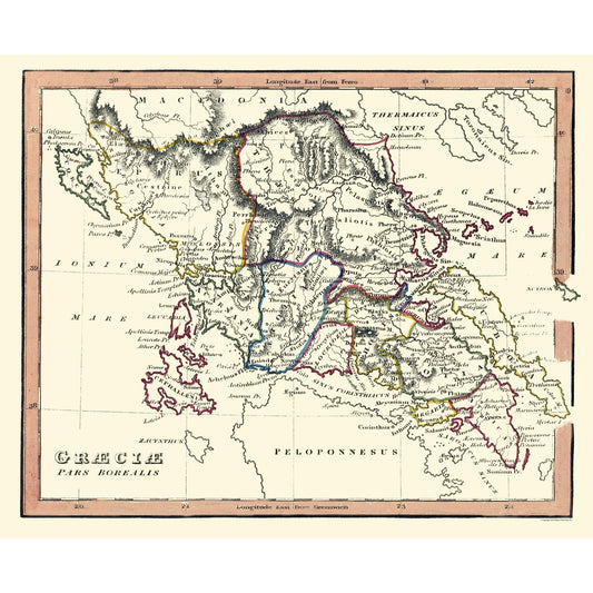 Historic Map - Ancient Greece Northern - Fenner 1830 - 28.18 x 23 - Vintage Wall Art