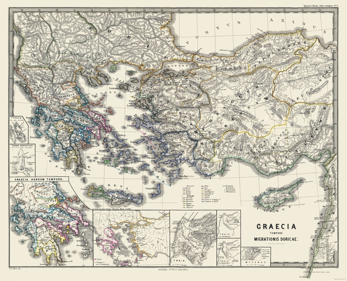 Historic Map - Greece Doric Migration - Spruner 1865 - 28.37 x 23 - Vintage Wall Art