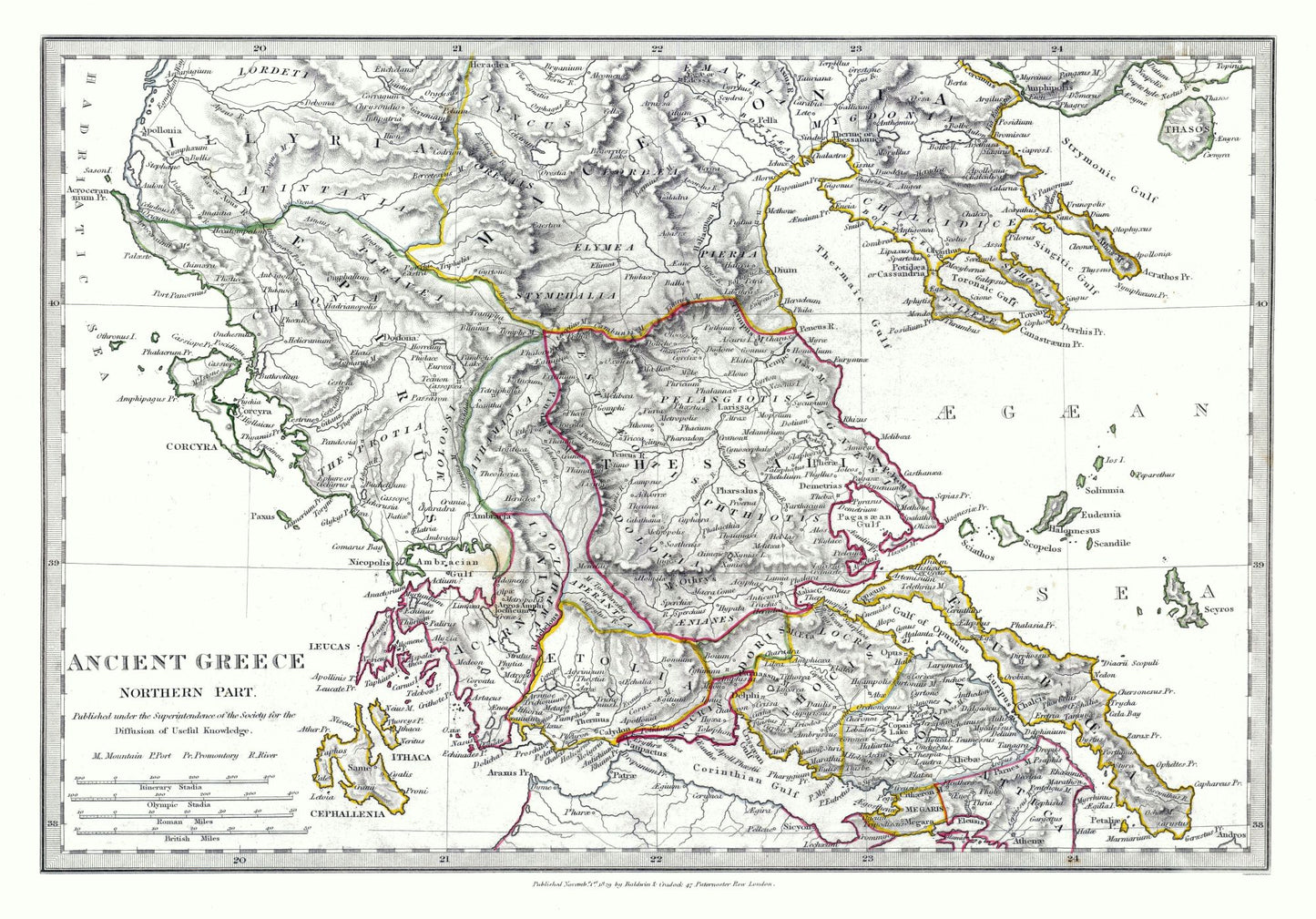 Historic Map - Ancient Greece Northern - Chapman 1829 - 32.96 x 23 - Vintage Wall Art