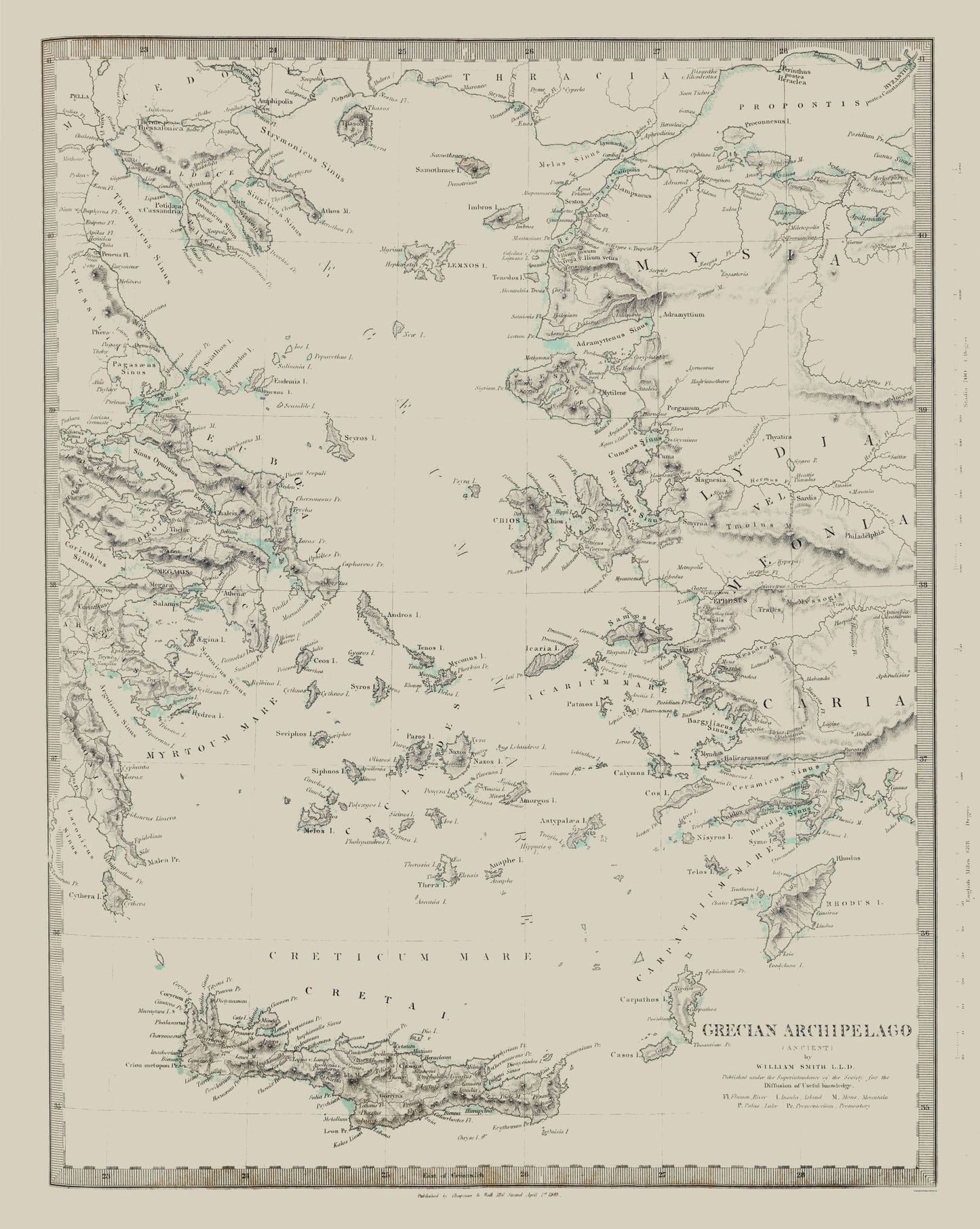 Historic Map - Grecian Archipelago - Smith 1843 - 23 x 28.82 - Vintage Wall Art