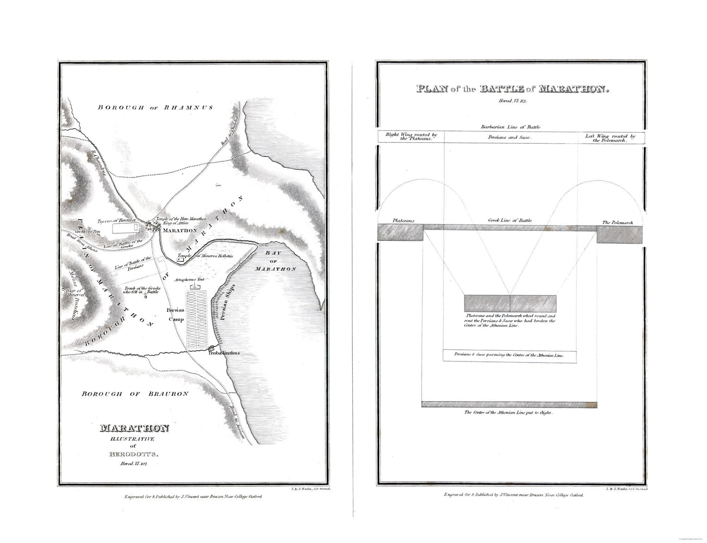 Historic War Map - Marathon Greece Battle - Oxford 1828 - 29.96 x 23 - Vintage Wall Art