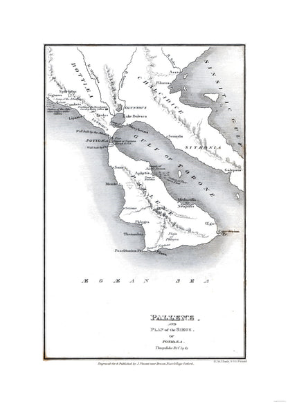 Historic War Map - Pallene Greece Siege Potidaea - Oxford 1828 - 23 x 32.30 - Vintage Wall Art