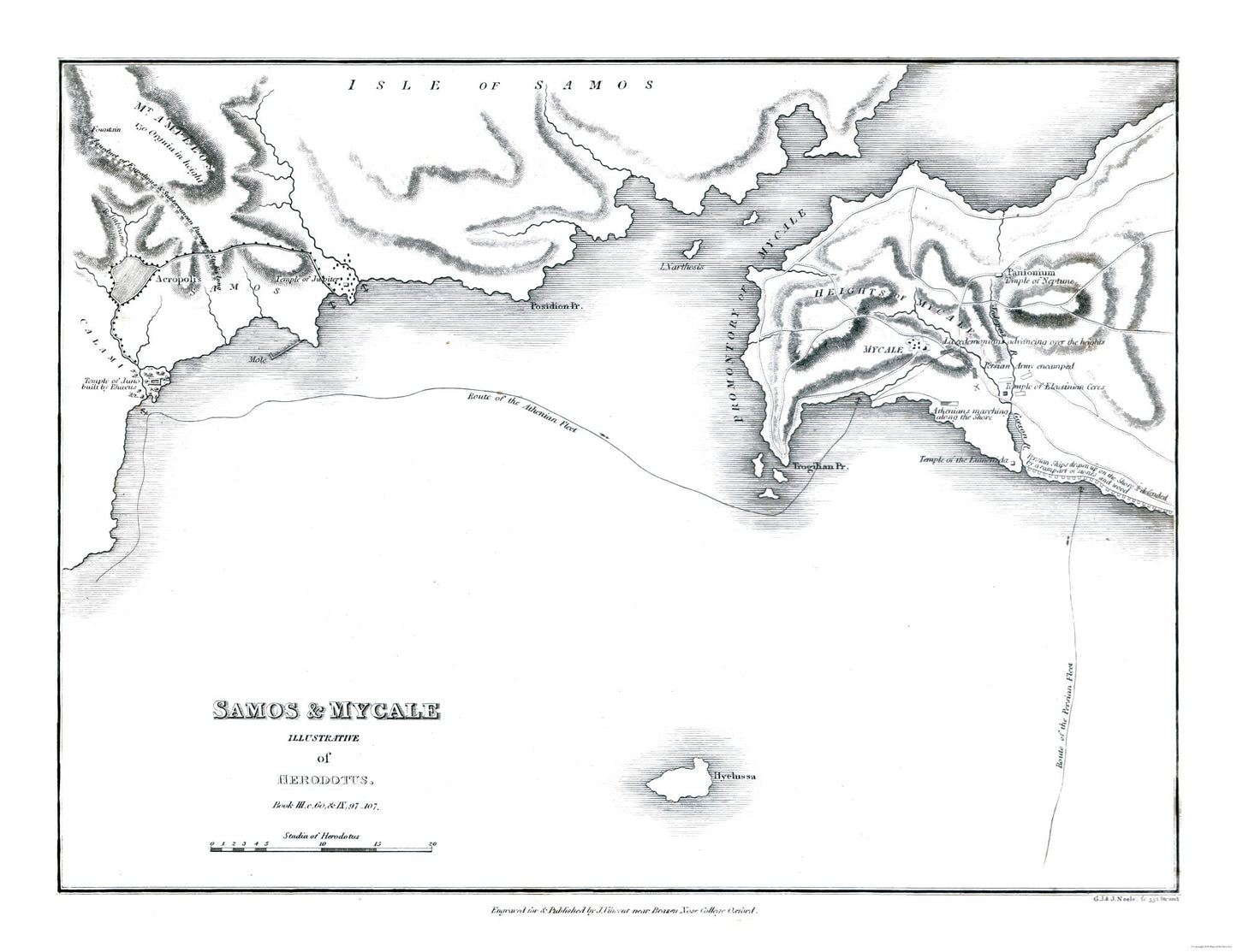 Historic Map - Samos Mycale Greece - Oxford 1828 - 29.88 x 23 - Vintage Wall Art