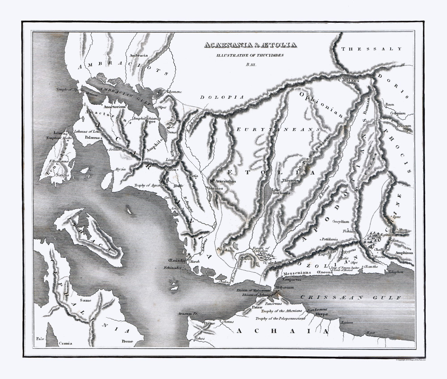 Historic Map - Aetolia Acarnania Greece - Oxford 1828 - 27.12 x 23 - Vintage Wall Art