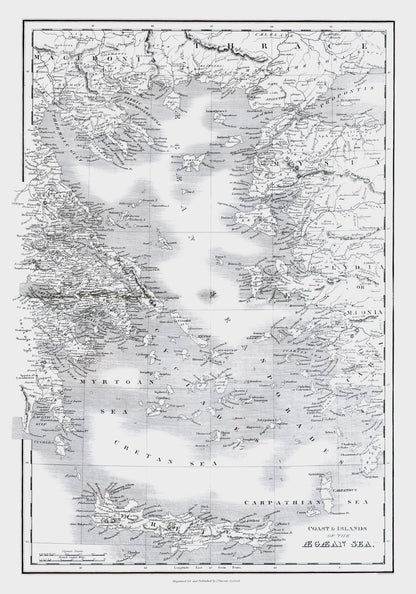 Historic Map - Greece Turkey Aegaean Sea Coasts Islands - Oxford 1828 - 23 x 32.83 - Vintage Wall Art