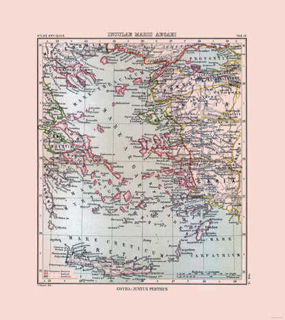 Historic Map - Greece Turkey Aegean Sea Islands - Perthes 1896 - 23 x 25.78 - Vintage Wall Art