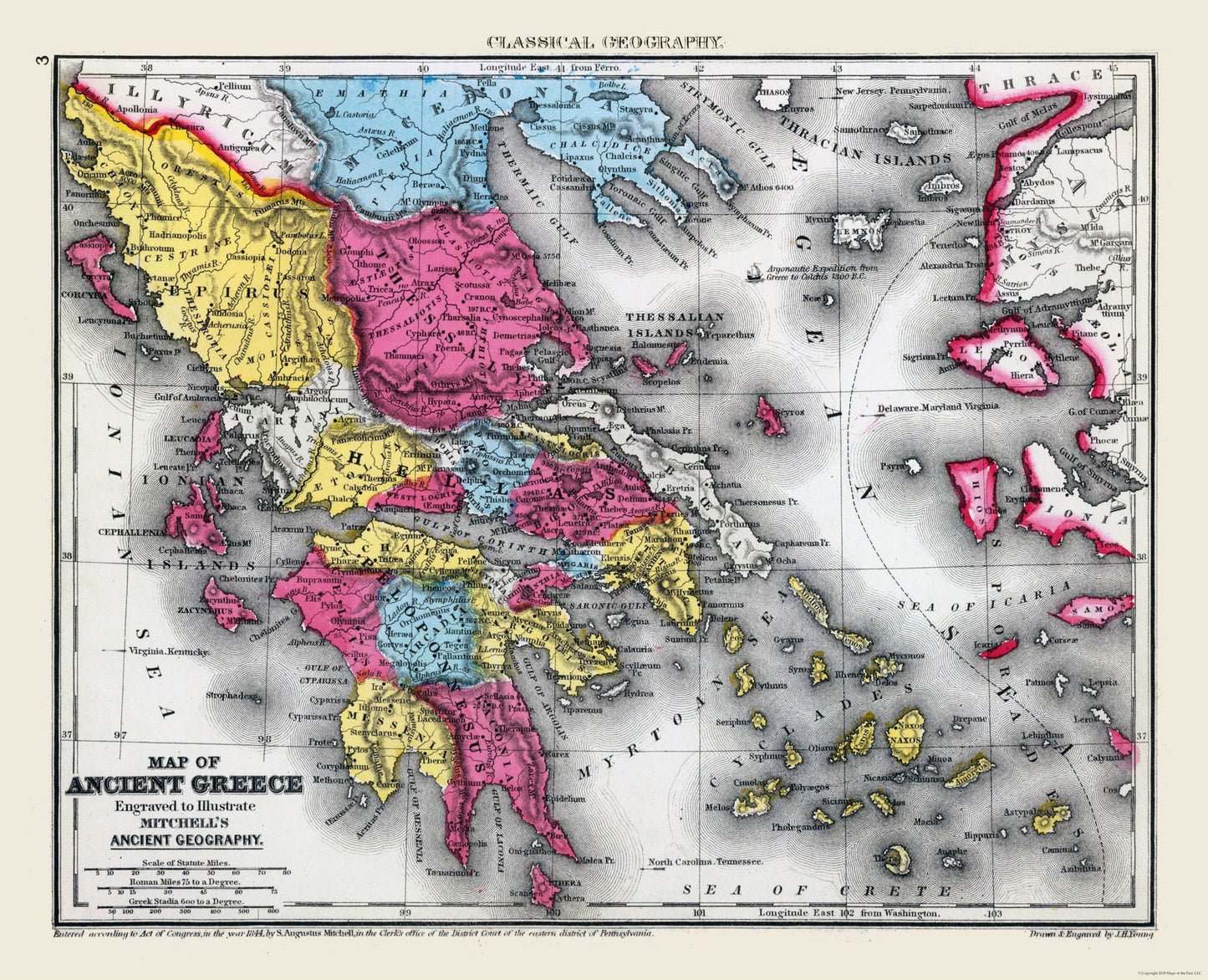 Historic Map - Ancient Greece - Mitchell 1844 - 28.36 x 23 - Vintage Wall Art