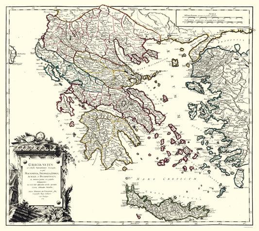 Historic Map - Ancient Greece - Vaugondy 1757 - 25.70 x 23 - Vintage Wall Art