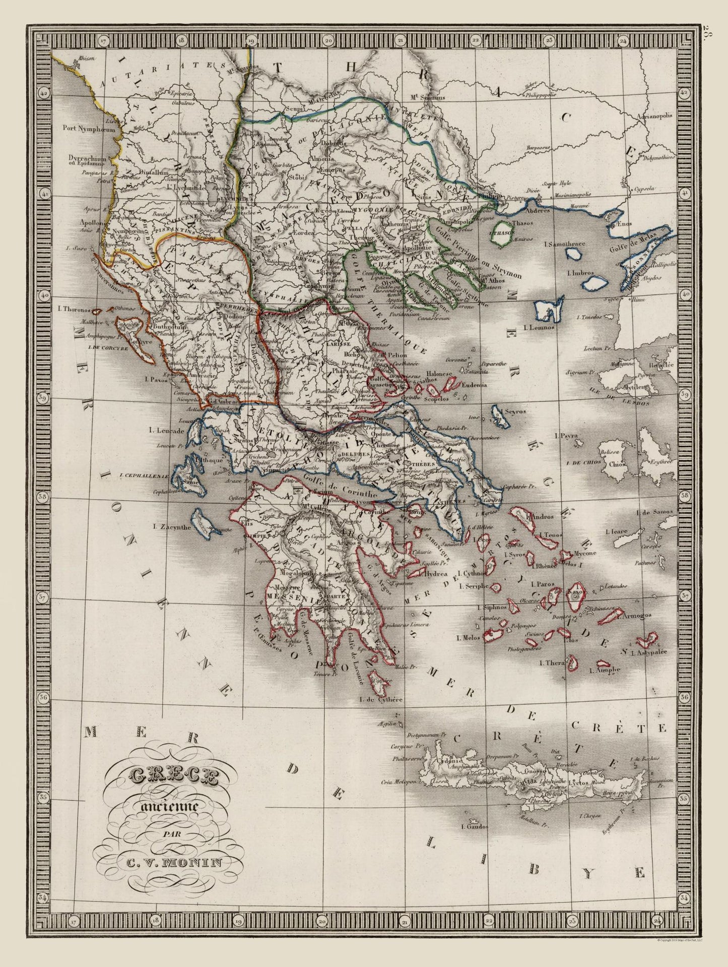 Historic Map - Ancient Greece - Monin 1839 - 23 x 30.53 - Vintage Wall Art