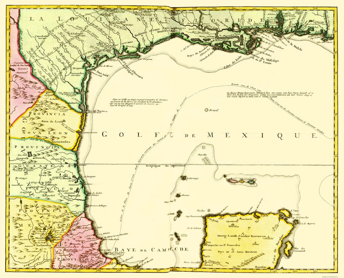 Historic Nautical Map - Gulf of Mexico Mexico - 1492 - Vintage Wall Ar ...
