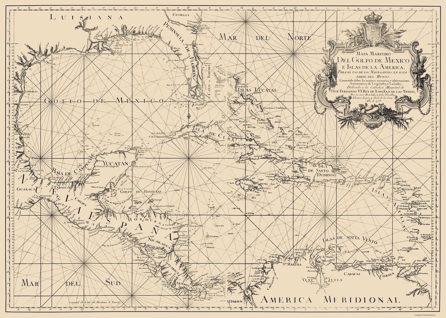 Historic Map - Caribbean Honduras Nicaragua - Lopez 1755 - 23 x 32.24 - Vintage Wall Art