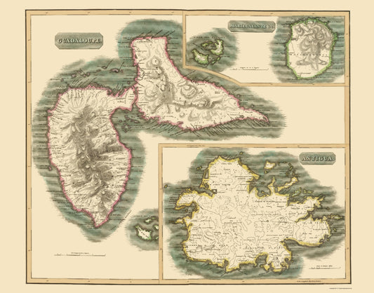 Historic Map - Marie Galante Guadeloupe Antigua - Thomson 1815 - 23 x 29 - Vintage Wall Art