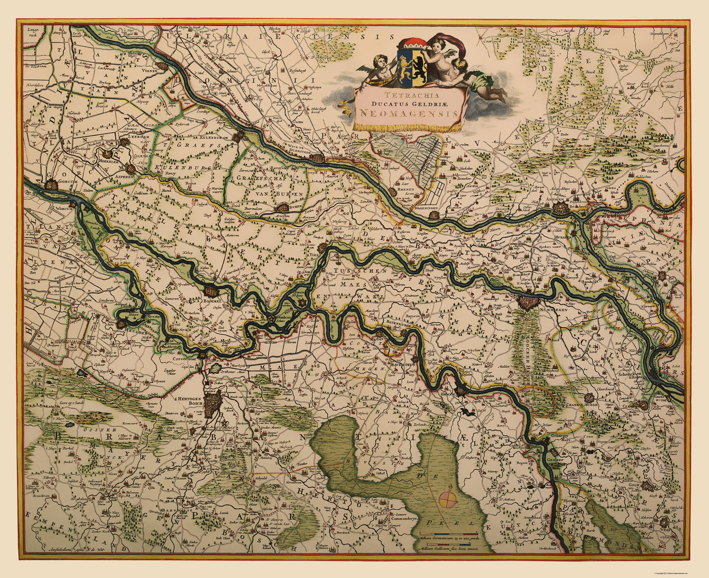 Historic Map - Guelders County Netherlands - De Wit 1688 - 23 x 28.23 - Vintage Wall Art