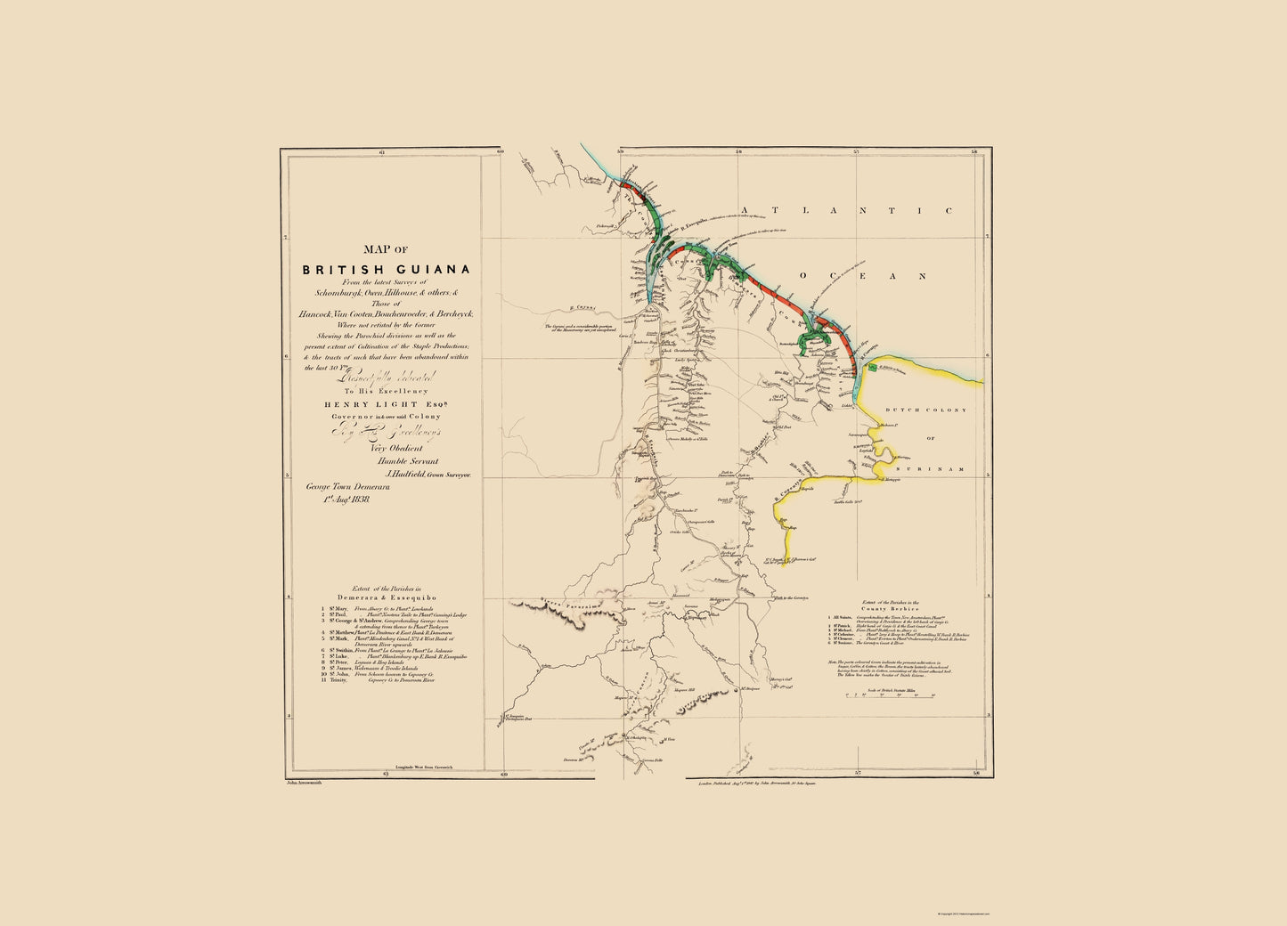 Historic Map - British Guiana - Arrowsmith 1844 - 23 x 31.95 - Vintage Wall Art