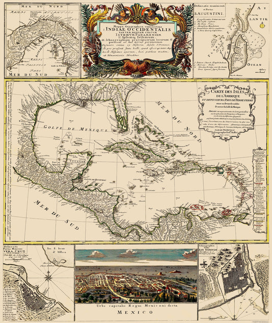 Historic Nautical Map - Gulf of Mexico Caribbean - Homann 1817 - 23 x 27.22 - Vintage Wall Art