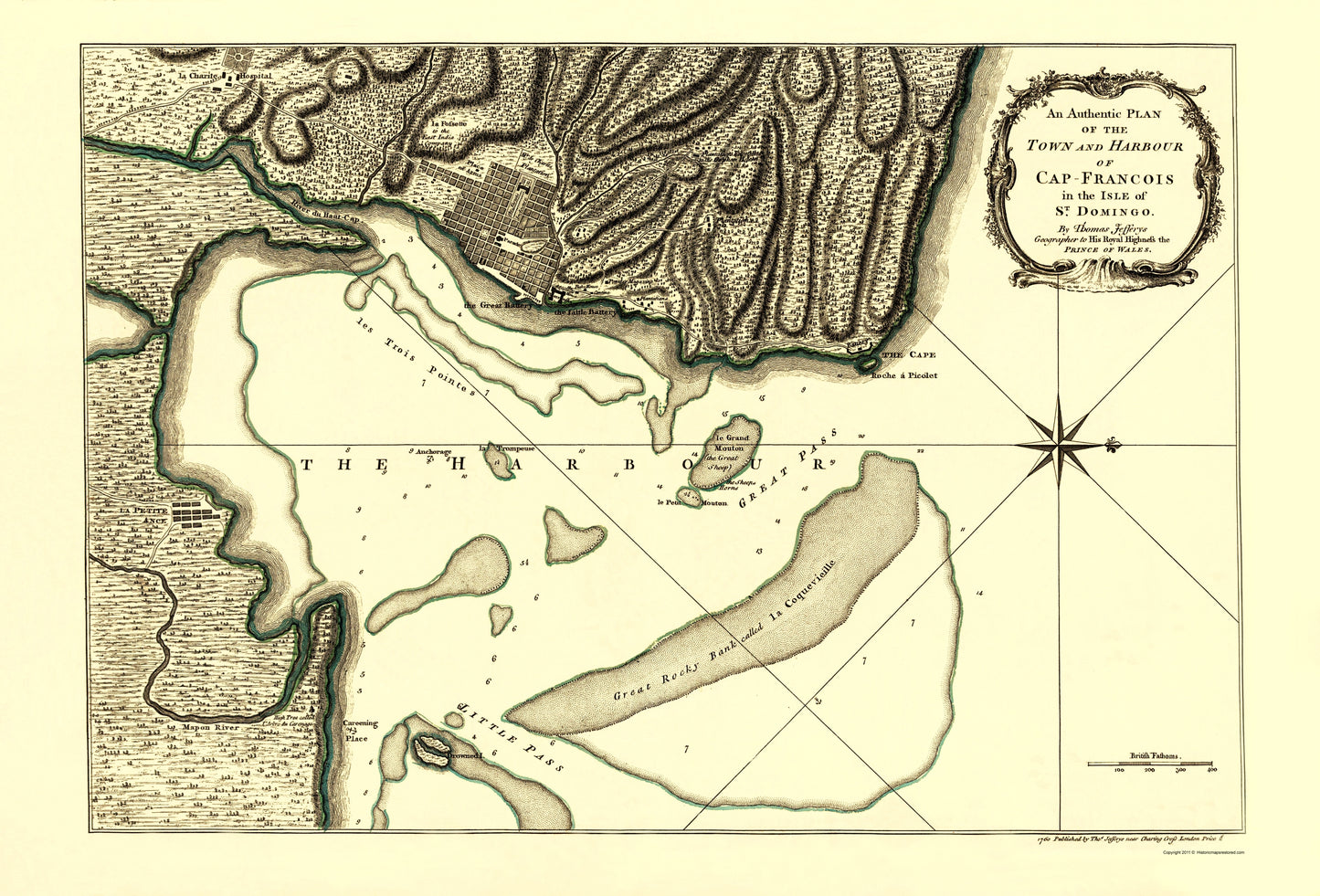 Historic Map - Cap Francois Isle Dominican Republic   - Jeffreys 1760 - 23 x 33 - Vintage Wall Art