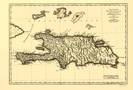 Historic Map - Hispaniola Dominican Republic Haiti - Jeffreys 1762 - 23 x 33 - Vintage Wall Art