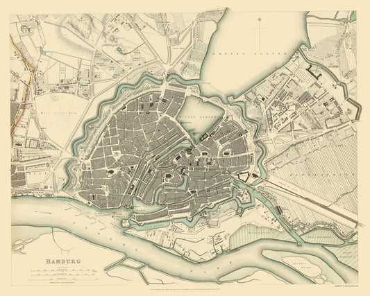 Historic Map - Hamburg Germany - Chapman 1837 - 23 x 28.70 - Vintage Wall Art